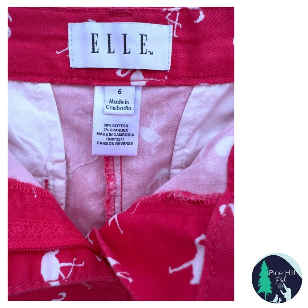Elle Flamingo Shorts Chinos Womens 6 Pink White Bird Mid-rise - High Rise EUC - Picture 4 of 7